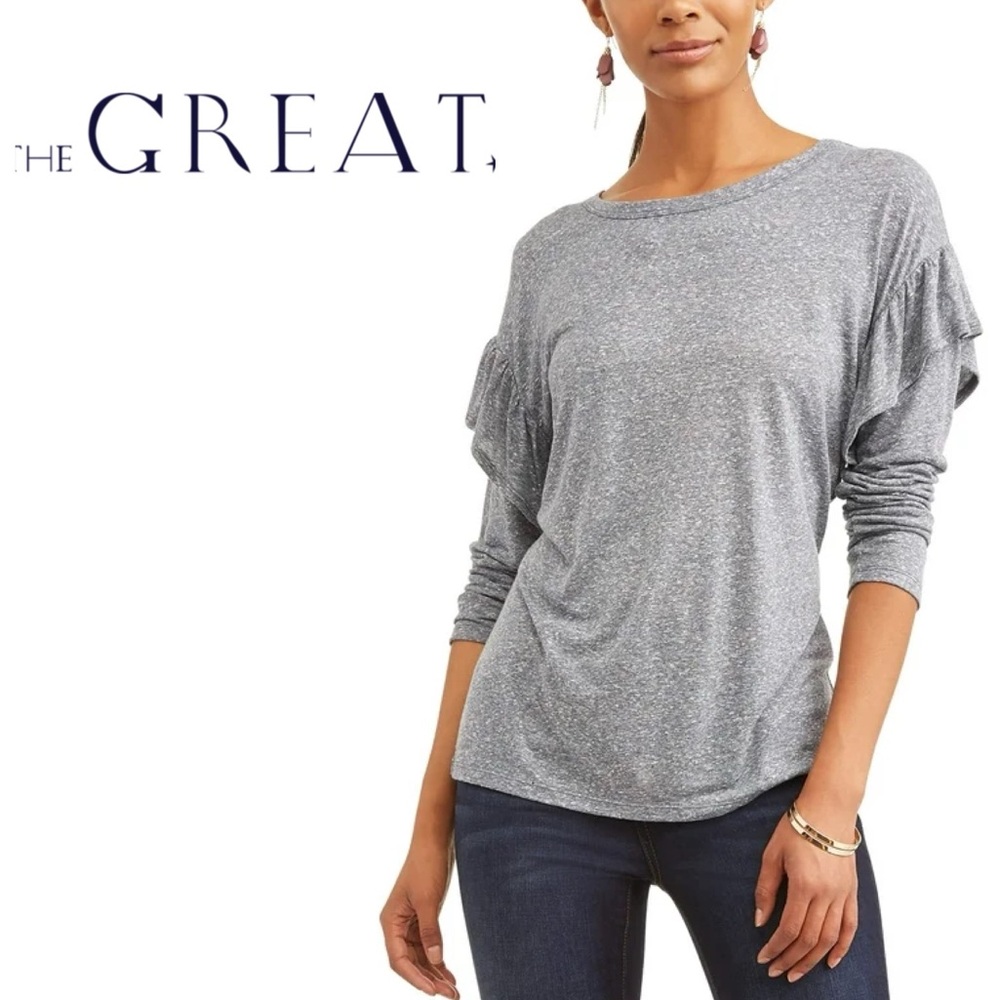 The Great Heathered Gray Marled Ruffle Long Sleeve Shirt Top Size 1 Small
